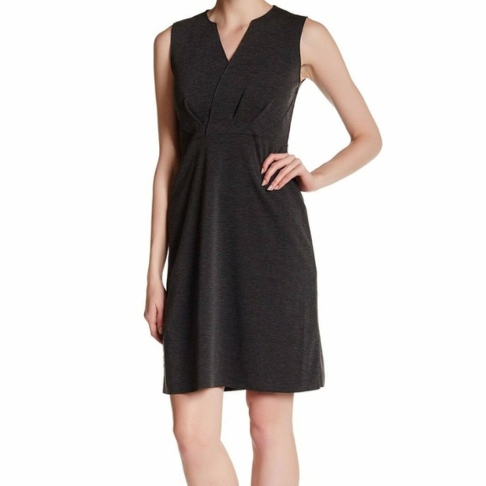NWT Tahari Charlene Sheath Dress Split V-Neck Charcoal Melange